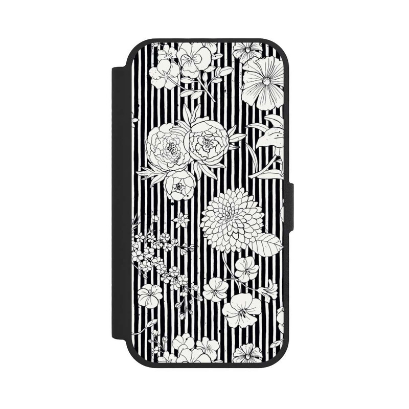 iPhone 17 NIVOflip Fleurs et rayures noir et blanc