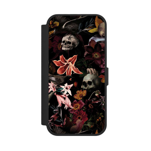 Apple iPhone 17 NIVOflip Totenköpfe und Blumen auf dunklem Hintergrund