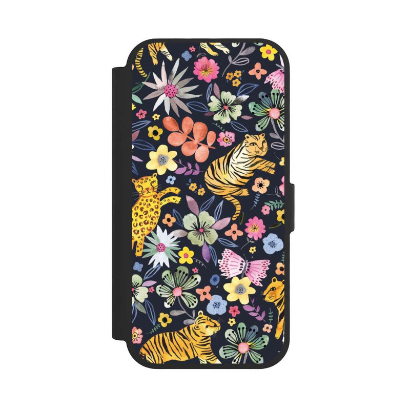 iPhone 17 NIVOflip Frühlingsblumen mit Tiger schwarz