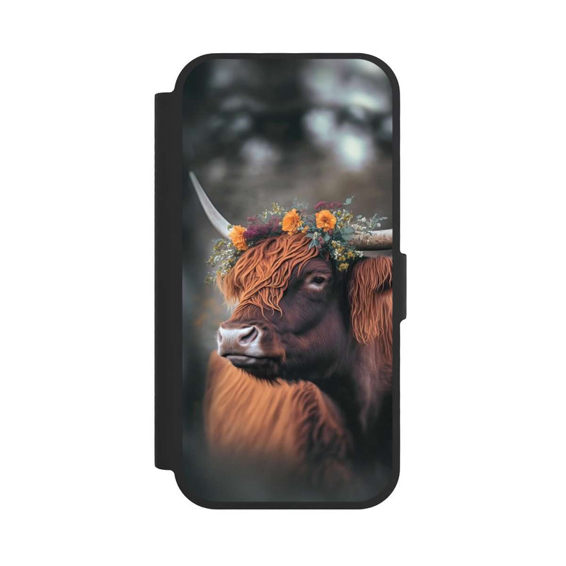 iPhone 17 NIVOflip Vache des Highlands avec des fleurs avec IA