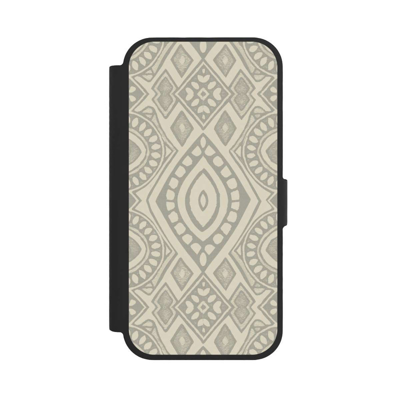 iPhone 17 NIVOflip Boho Geometric Mosaic Pattern Neutral Grey and Beige