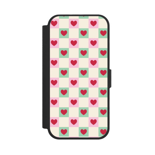 Apple iPhone 17 NIVOflip Karomuster Herzen Rosa und Grün Valentinstag