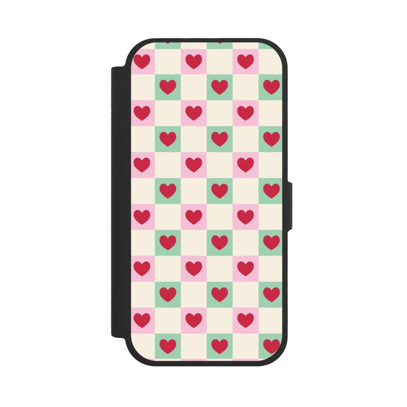 iPhone 17 NIVOflip Karomuster Herzen Rosa und Grün Valentinstag