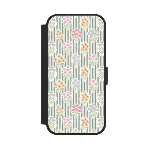Apple iPhone 17 NIVOflip Ditsy Flower Sticker Bouquets on Blue and Cream Pinstripes