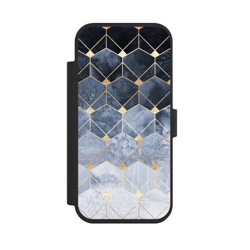 Apple iPhone Air NIVOflip Blaue Sechsecke und Diamanten Golddruck