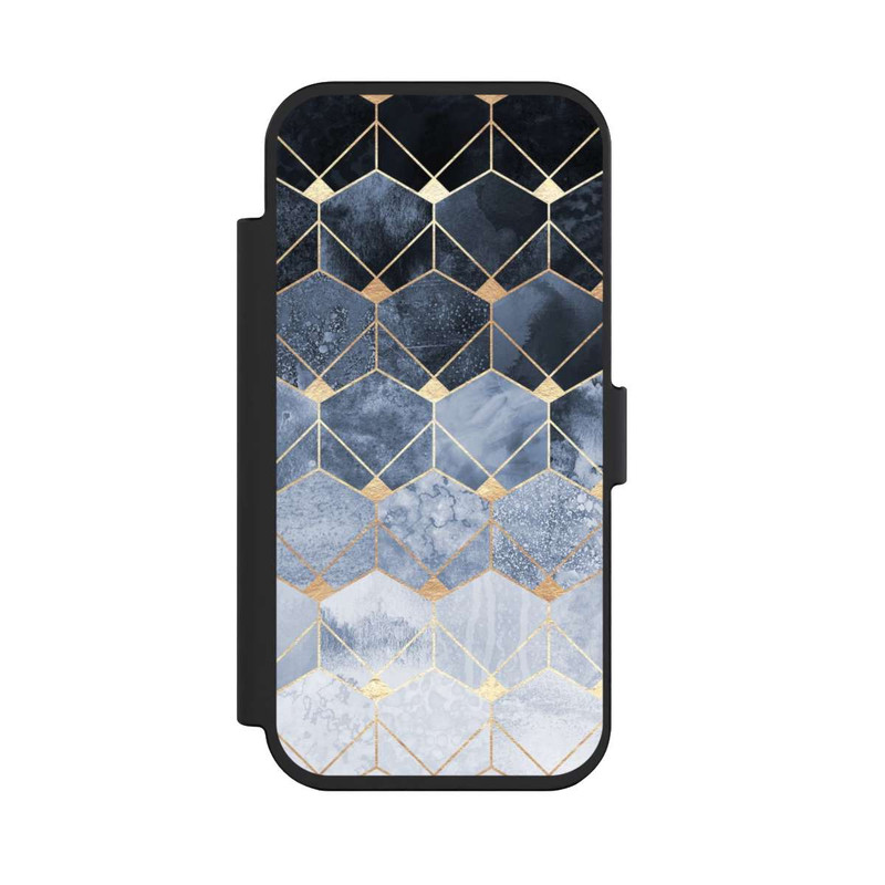 iPhone Air NIVOflip Blaue Sechsecke und Diamanten Golddruck