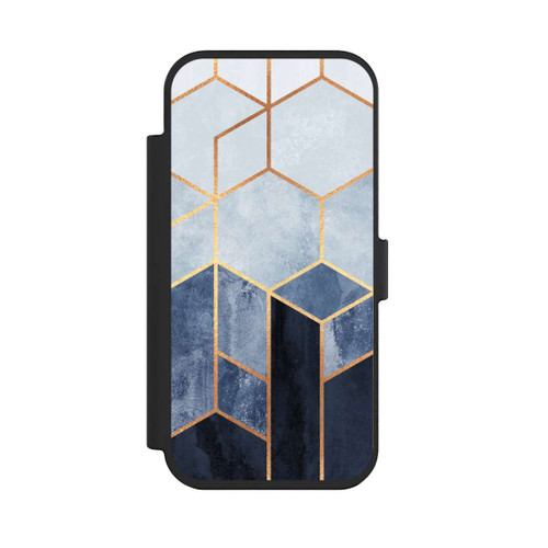 Apple iPhone Air NIVOflip Blauer Farbverlauf Sechsecke Golddruck