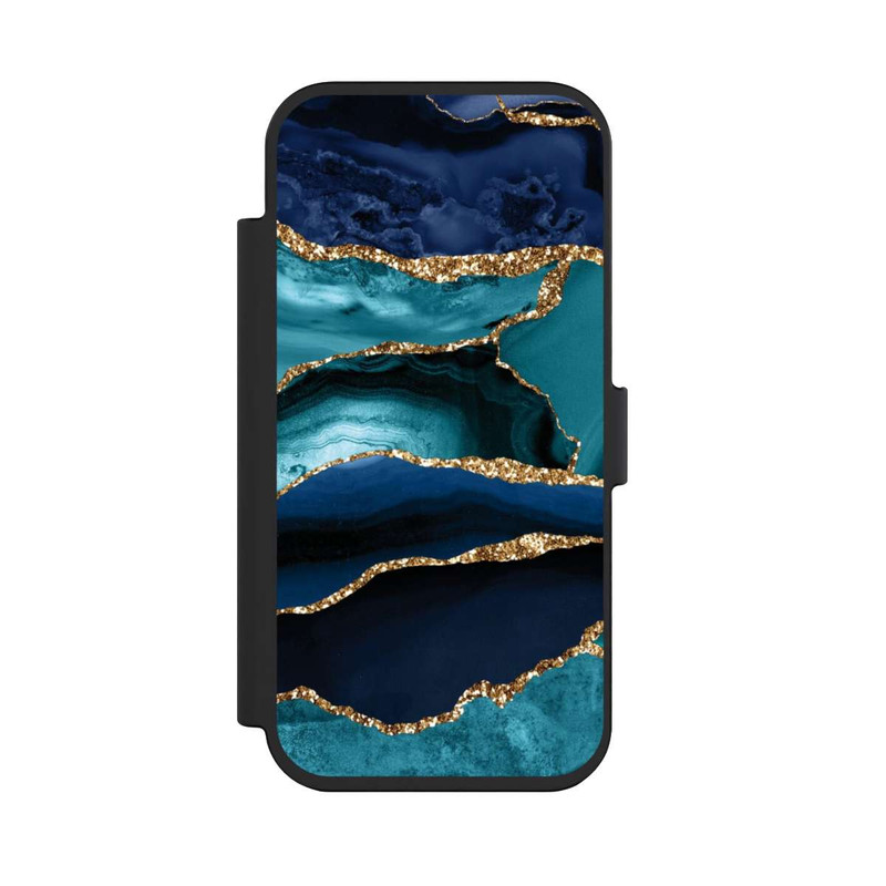 iPhone Air NIVOflip Dark and Light Blue Marble Gold Glitter Look
