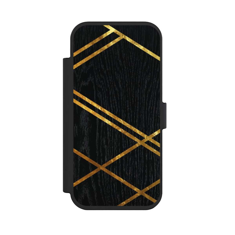 iPhone Air NIVOflip Schwarzes geometrisches Muster Goldene Streifen