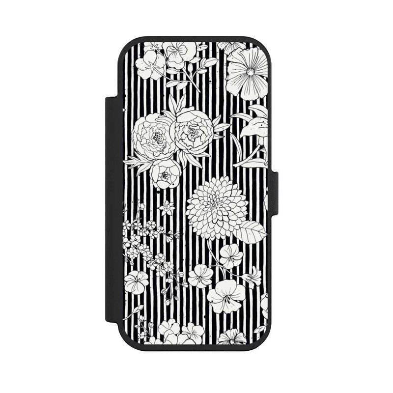 iPhone Air NIVOflip Fleurs et rayures noir et blanc