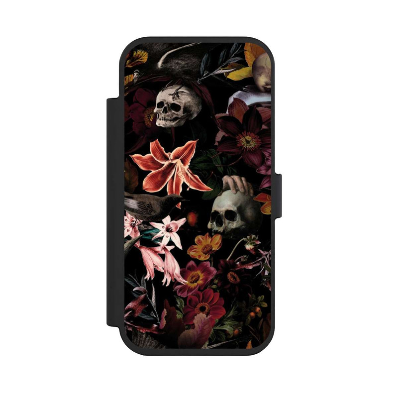 iPhone Air NIVOflip Totenköpfe und Blumen auf dunklem Hintergrund