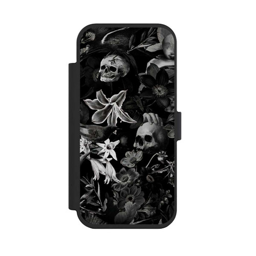 Apple iPhone Air NIVOflip Totenköpfe und Blumen auf schwarzem Hintergrund
