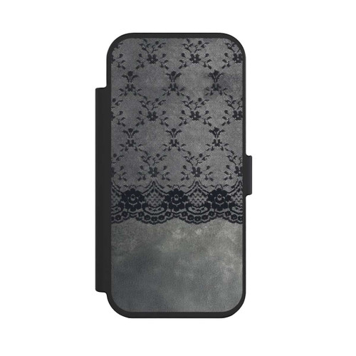 Apple iPhone Air NIVOflip Schwarzes Spitzenmuster auf grauem Hintergrund