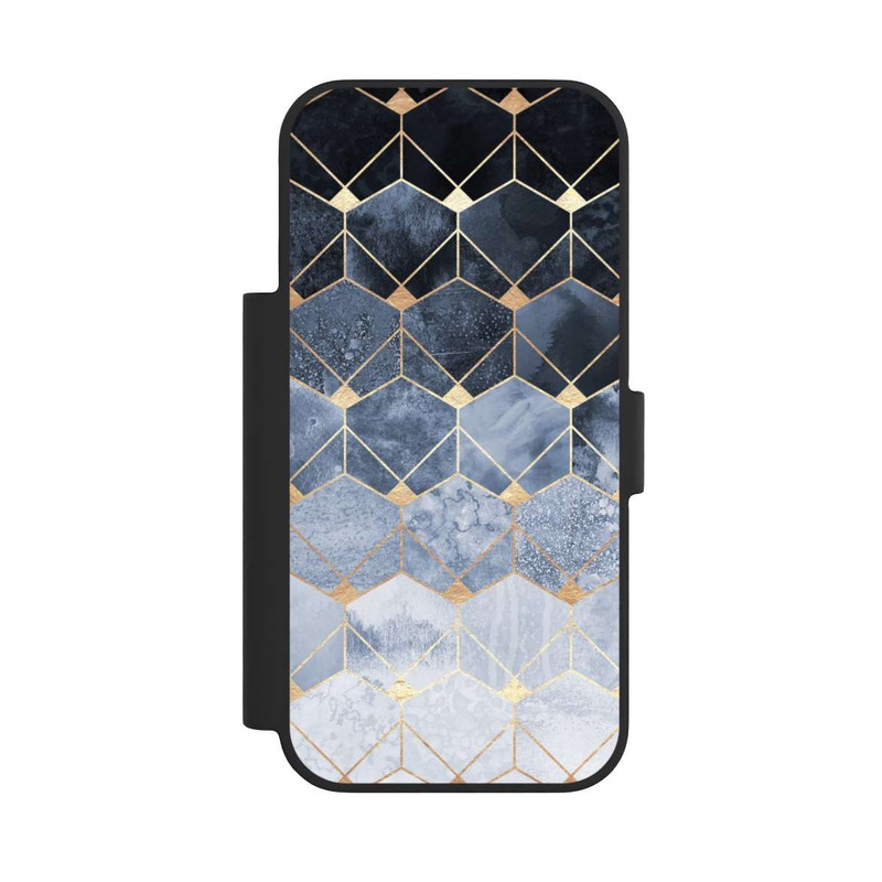 iPhone 17 Pro NIVOflip Blaue Sechsecke und Diamanten Golddruck