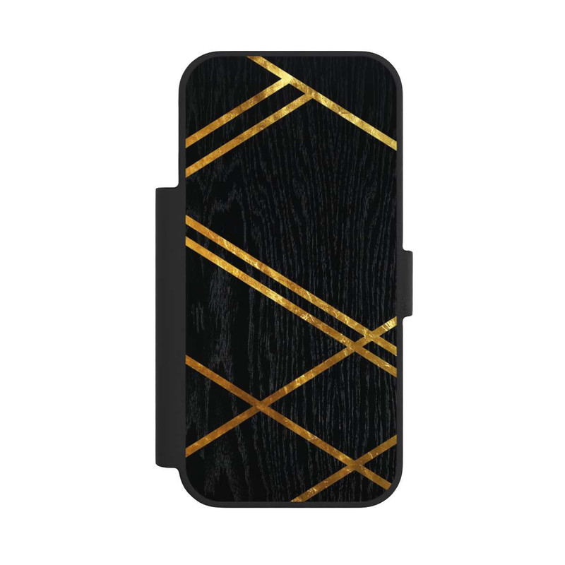 iPhone 17 Pro NIVOflip Schwarzes geometrisches Muster Goldene Streifen