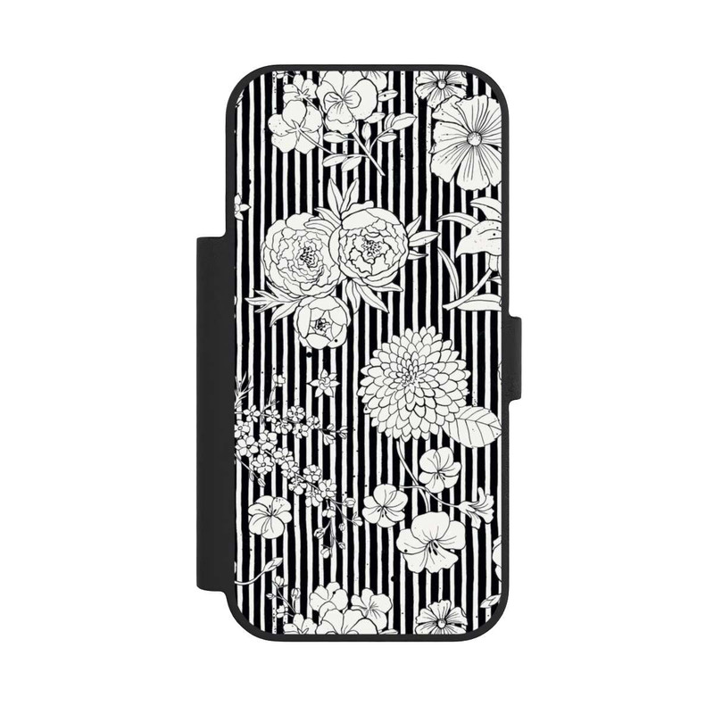 iPhone 17 Pro NIVOflip Blumen und Streifen Schwarz und Weiß