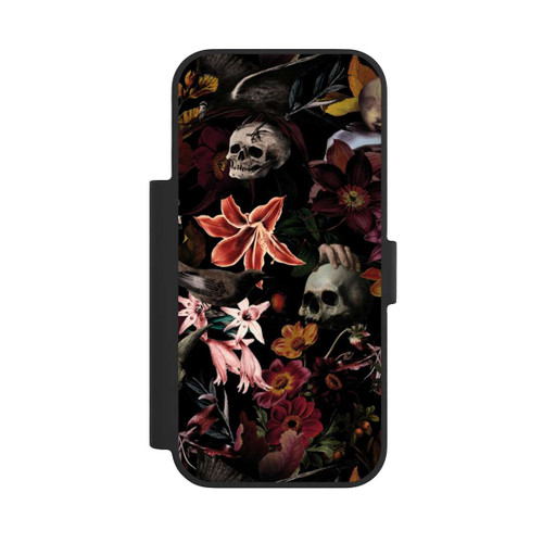 Apple iPhone 17 Pro NIVOflip Totenköpfe und Blumen auf dunklem Hintergrund
