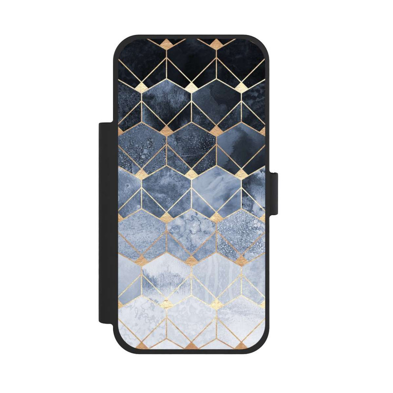 iPhone 17 Pro Max NIVOflip Blaue Sechsecke und Diamanten Golddruck