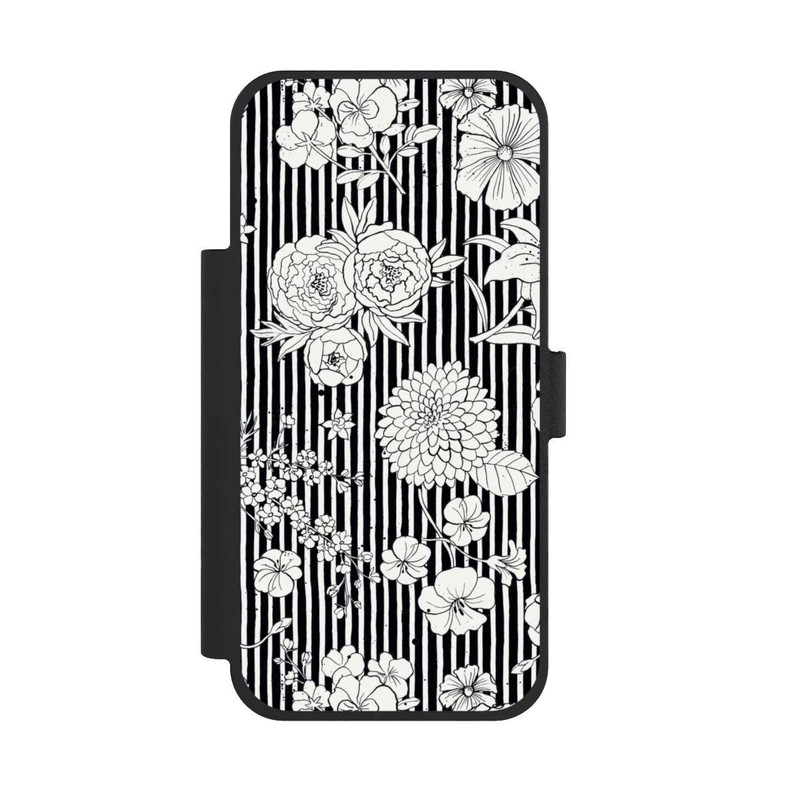 iPhone 17 Pro Max NIVOflip Fleurs et rayures noir et blanc