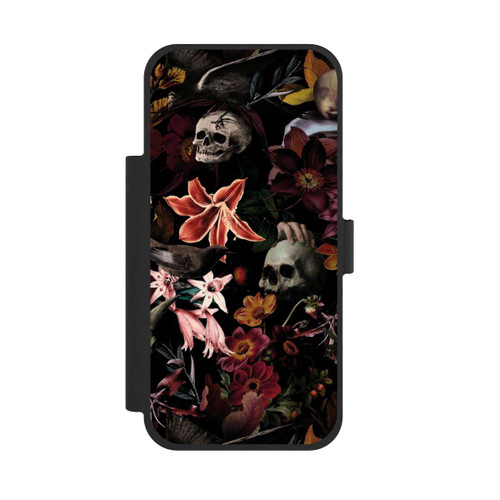Apple iPhone 17 Pro Max NIVOflip Totenköpfe und Blumen auf dunklem Hintergrund