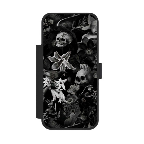 Apple iPhone 17 Pro Max NIVOflip Totenköpfe und Blumen auf schwarzem Hintergrund
