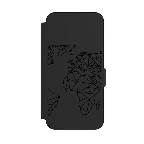Samsung Galaxy S25 FE NIVOflip Polygon Weltkarte Schwarz ohne Hintergrund