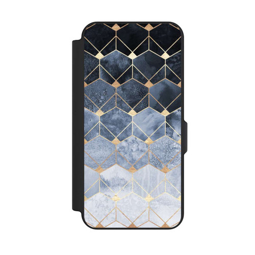 Samsung Galaxy S25 FE NIVOflip Blaue Sechsecke und Diamanten Golddruck