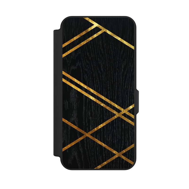 Galaxy S25 FE NIVOflip Schwarzes geometrisches Muster Goldene Streifen