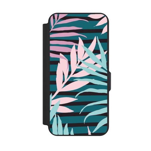 Samsung Galaxy S25 FE NIVOflip Feuilles de jungle pastel rose sarcelle