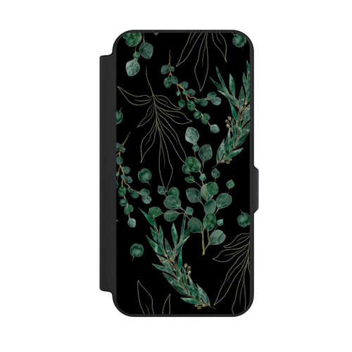 Samsung Galaxy S25 FE NIVOflip Feuilles d'Eucalyptus Fond Noir