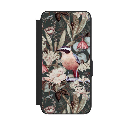 Samsung Galaxy S25 FE NIVOflip Oiseau orange à motif de fleurs vintage