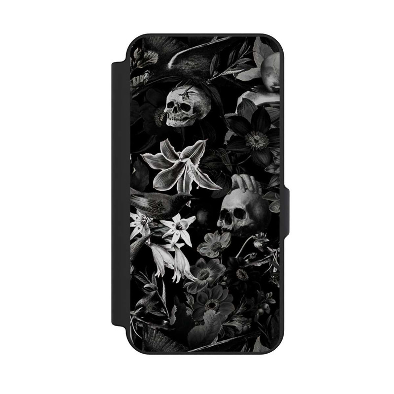Galaxy S25 FE NIVOflip Crânes et fleurs sur fond noir