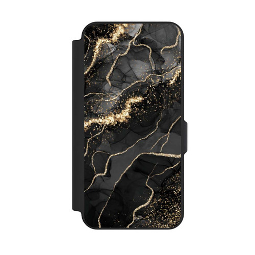 Samsung Galaxy S25 FE NIVOflip Look Spirales de Marbre Sombre &amp; Or