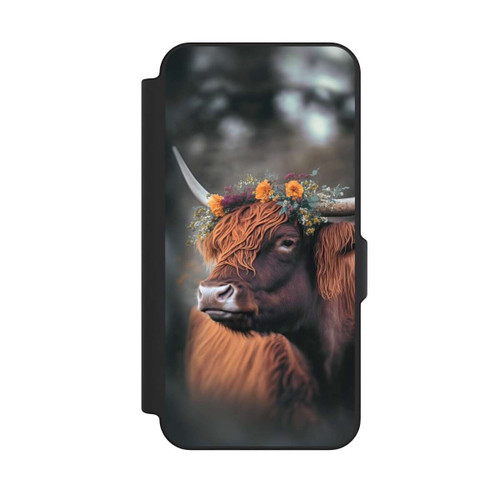 Samsung Galaxy S25 FE NIVOflip Vache des Highlands avec des fleurs avec IA