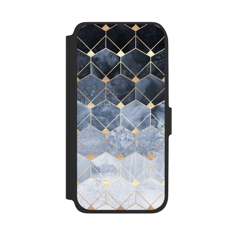 Galaxy A17 5G NIVOflip Blaue Sechsecke und Diamanten Golddruck