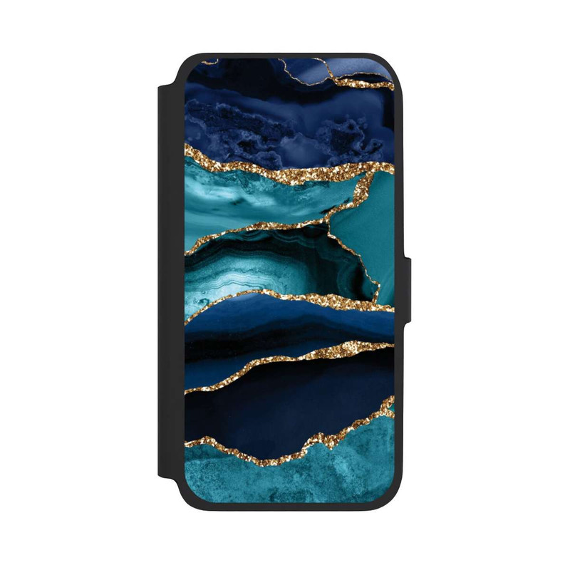 Galaxy A17 5G NIVOflip Dark and Light Blue Marble Gold Glitter Look