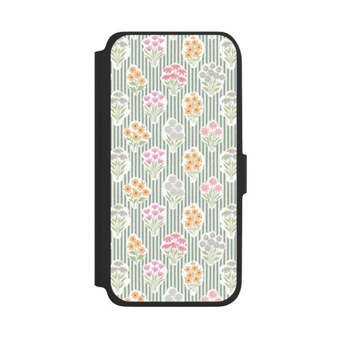 Samsung Galaxy A17 5G NIVOflip Ditsy Flower Sticker Bouquets on Blue and Cream Pinstripes