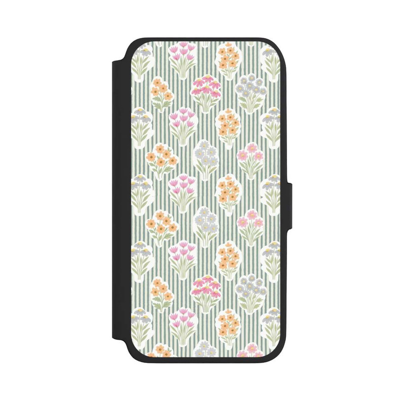 Galaxy A17 5G NIVOflip Ditsy Flower Sticker Bouquets on Blue and Cream Pinstripes