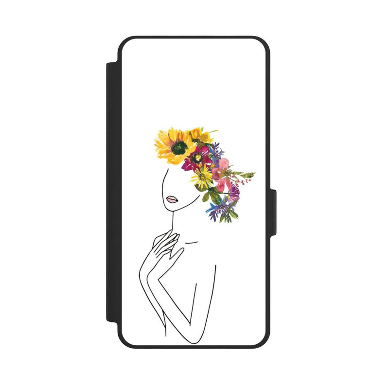 Galaxy S26 NIVOflip Line Art femme et couronne de fleurs
