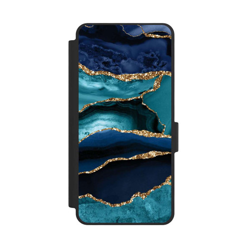 Samsung Galaxy S26 NIVOflip Dark and Light Blue Marble Gold Glitter Look