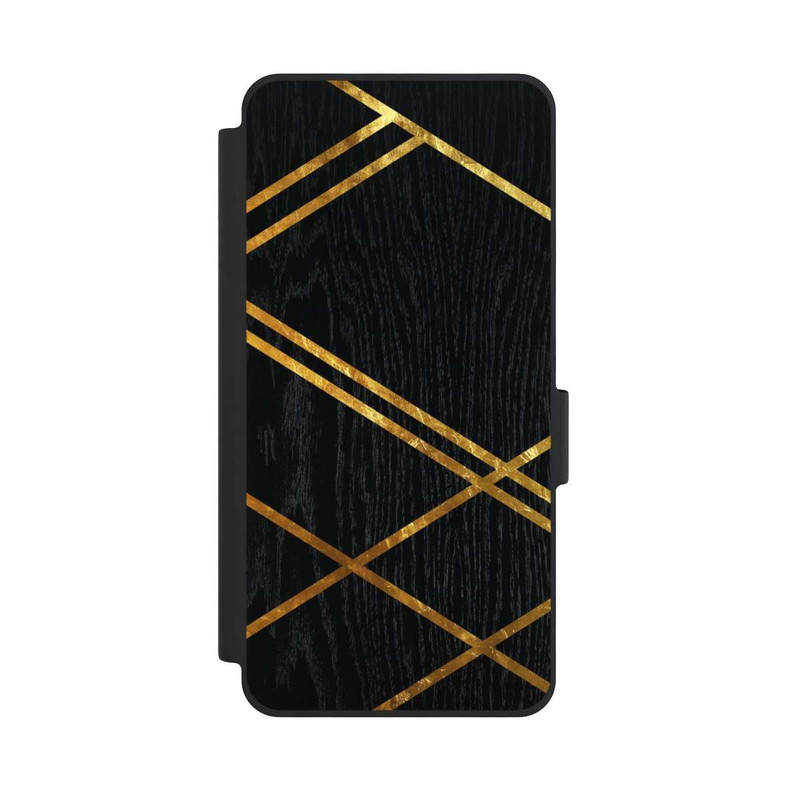 Galaxy S26 NIVOflip Noir Motif géométrique Rayures dorées