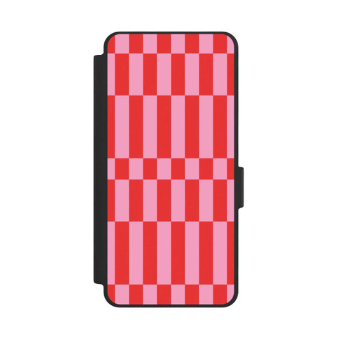 Samsung Galaxy S26 NIVOflip Checked Abstract Bold Coral Red and Pink Color Block