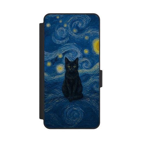 Samsung Galaxy S26 NIVOflip Sternennacht von Vincent van Gogh mit Katze mit KI