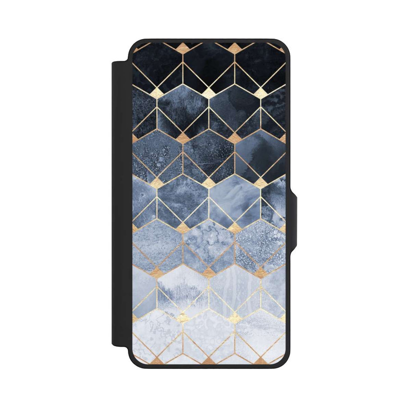 Galaxy S26+ NIVOflip Blaue Sechsecke und Diamanten Golddruck