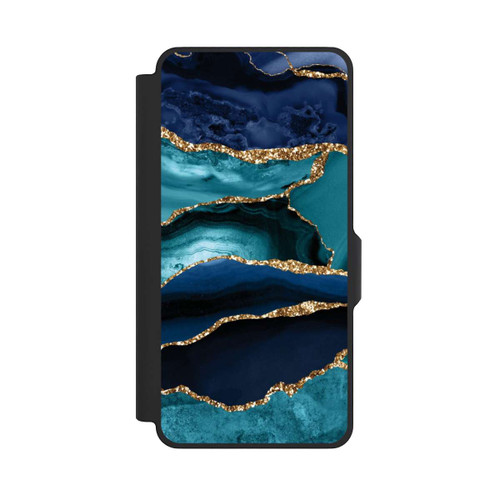 Samsung Galaxy S26+ NIVOflip Dark and Light Blue Marble Gold Glitter Look