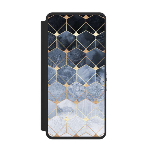Samsung Galaxy S26 Ultra NIVOflip Blaue Sechsecke und Diamanten Golddruck