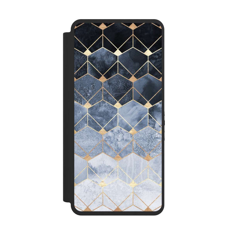 Galaxy S26 Ultra NIVOflip Blaue Sechsecke und Diamanten Golddruck