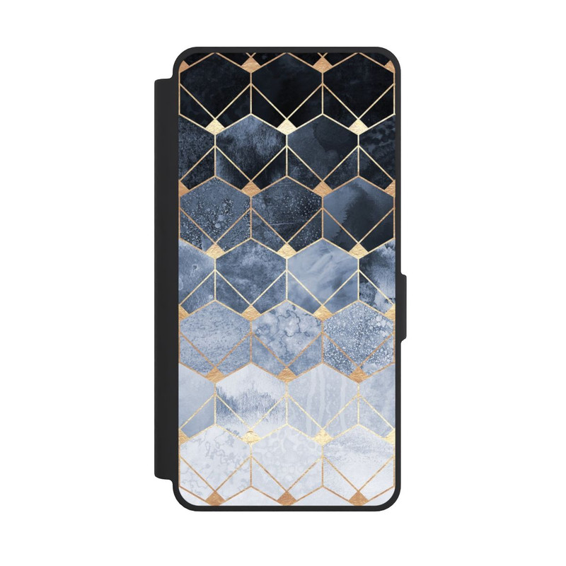 Galaxy S26 Ultra NIVOflip Blaue Sechsecke und Diamanten Golddruck
