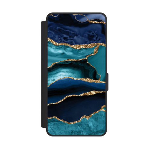 Samsung Galaxy S26 Ultra NIVOflip Dark and Light Blue Marble Gold Glitter Look