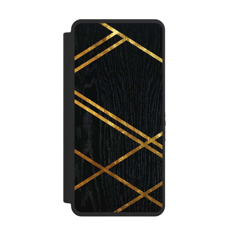 Galaxy S26 Ultra NIVOflip Schwarzes geometrisches Muster Goldene Streifen